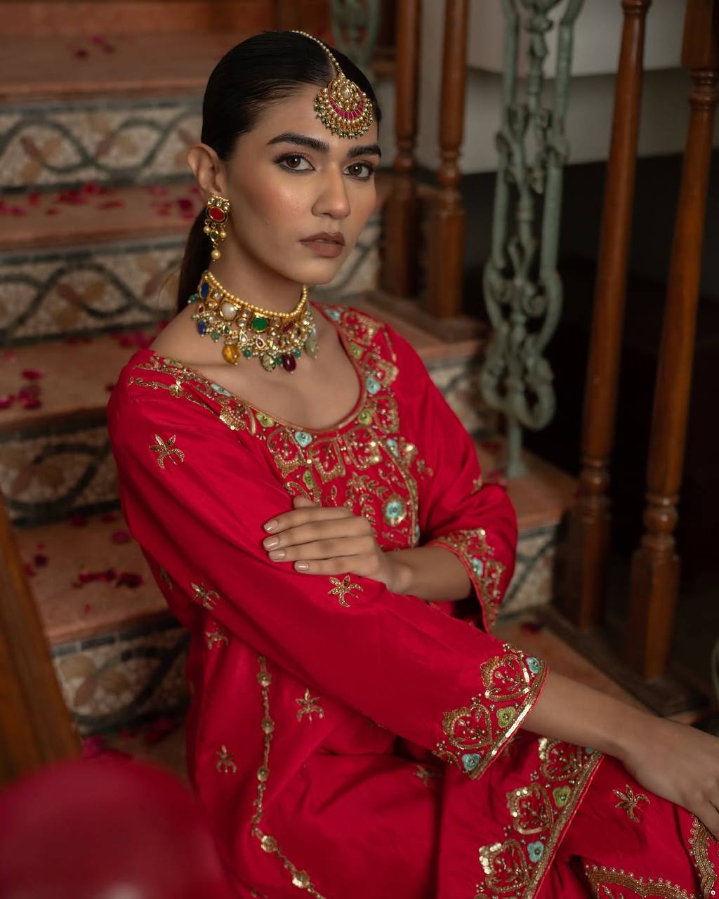 Elegant Chinon Silk Top, Sharara & Dupatta (MD-3041)