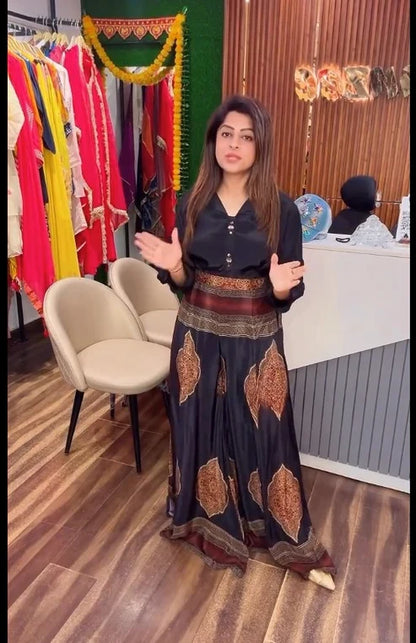 Black Royale Ethnic Palazzo Ensemble