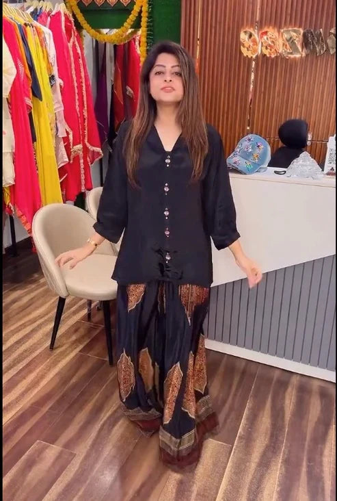 Black Royale Ethnic Palazzo Ensemble