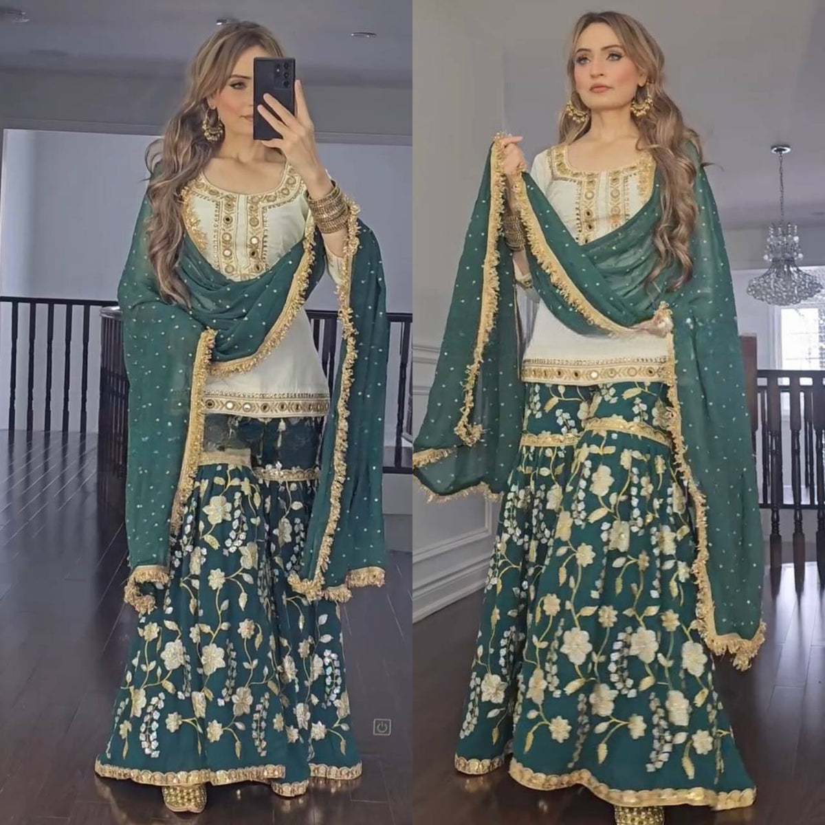 Fancy Style Malay Silk Sharara Suit for Party & Festive Wear