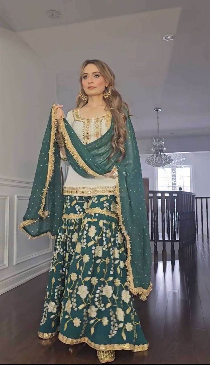 Fancy Style Malay Silk Sharara Suit for Party & Festive Wear