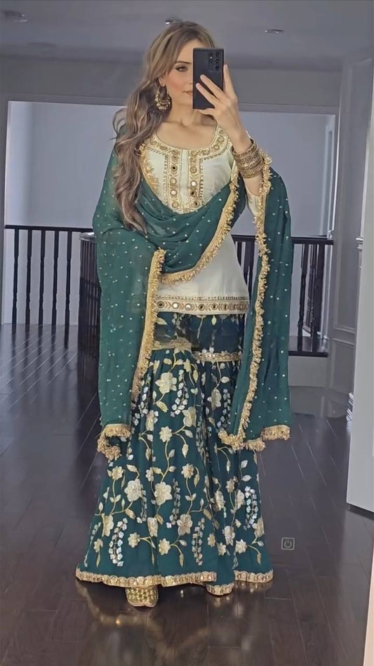 Fancy Style Malay Silk Sharara Suit for Party & Festive Wear
