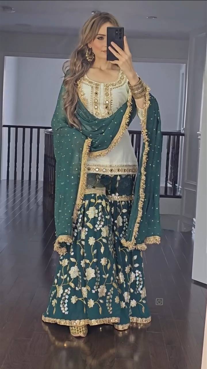 Fancy Style Malay Silk Sharara Suit for Party & Festive Wear