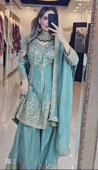 Premium Designer Party Wear Top-Plazzo with Dupatta