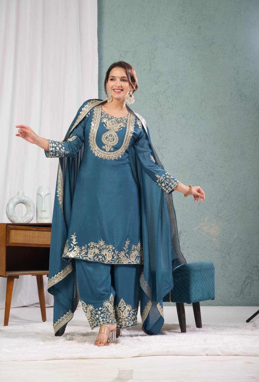 Heavy Embroidered Chinnon Silk Set