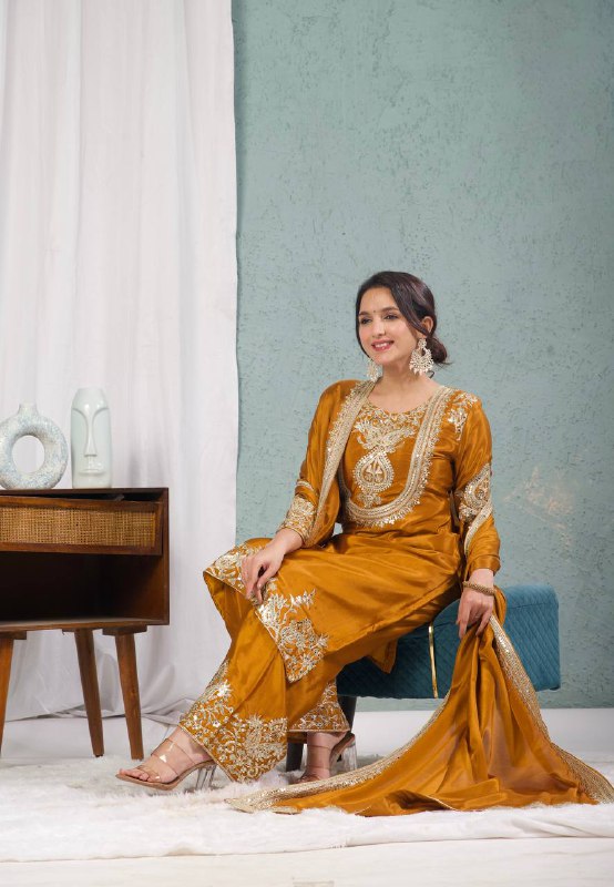 Heavy Embroidered Chinnon Silk Set