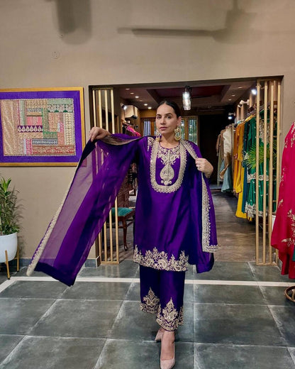 Heavy Embroidered Chinnon Silk Set