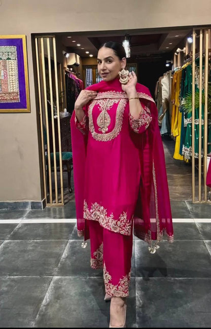 Heavy Embroidered Chinnon Silk Set