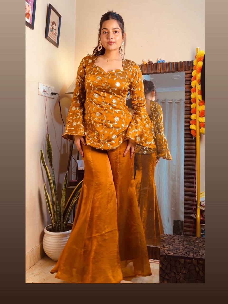 EXCLUSIVE 2 PIECE TOP AND PLAZZO IN SEQUENCE EMBROIDERY WORK