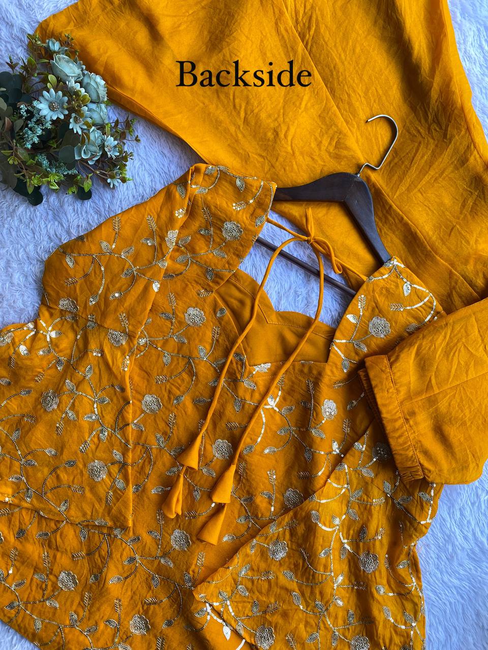 EXCLUSIVE 2 PIECE TOP AND PLAZZO IN SEQUENCE EMBROIDERY WORK