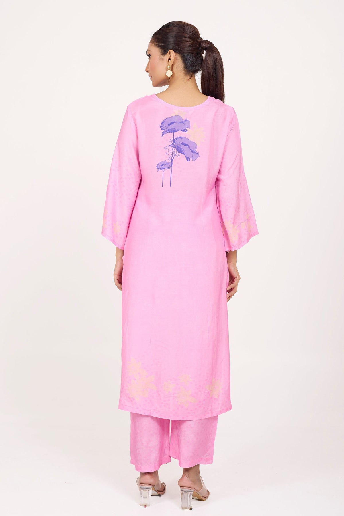 Pink Muslin Silk Hand-Embroidered Kurta Set