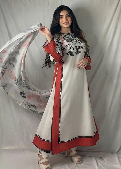 Silk Kaftan with Printed Dupatta and Border U39