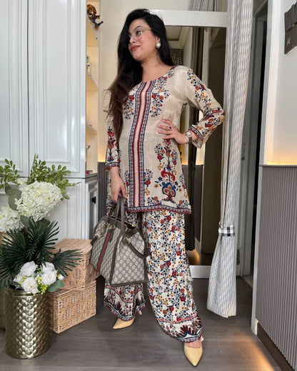 Vaani Semi Formal Crepe Fabric Co-Ord Set With All Over Placement Print