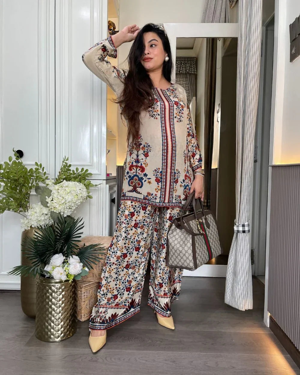 Vaani Semi Formal Crepe Fabric Co-Ord Set With All Over Placement Print