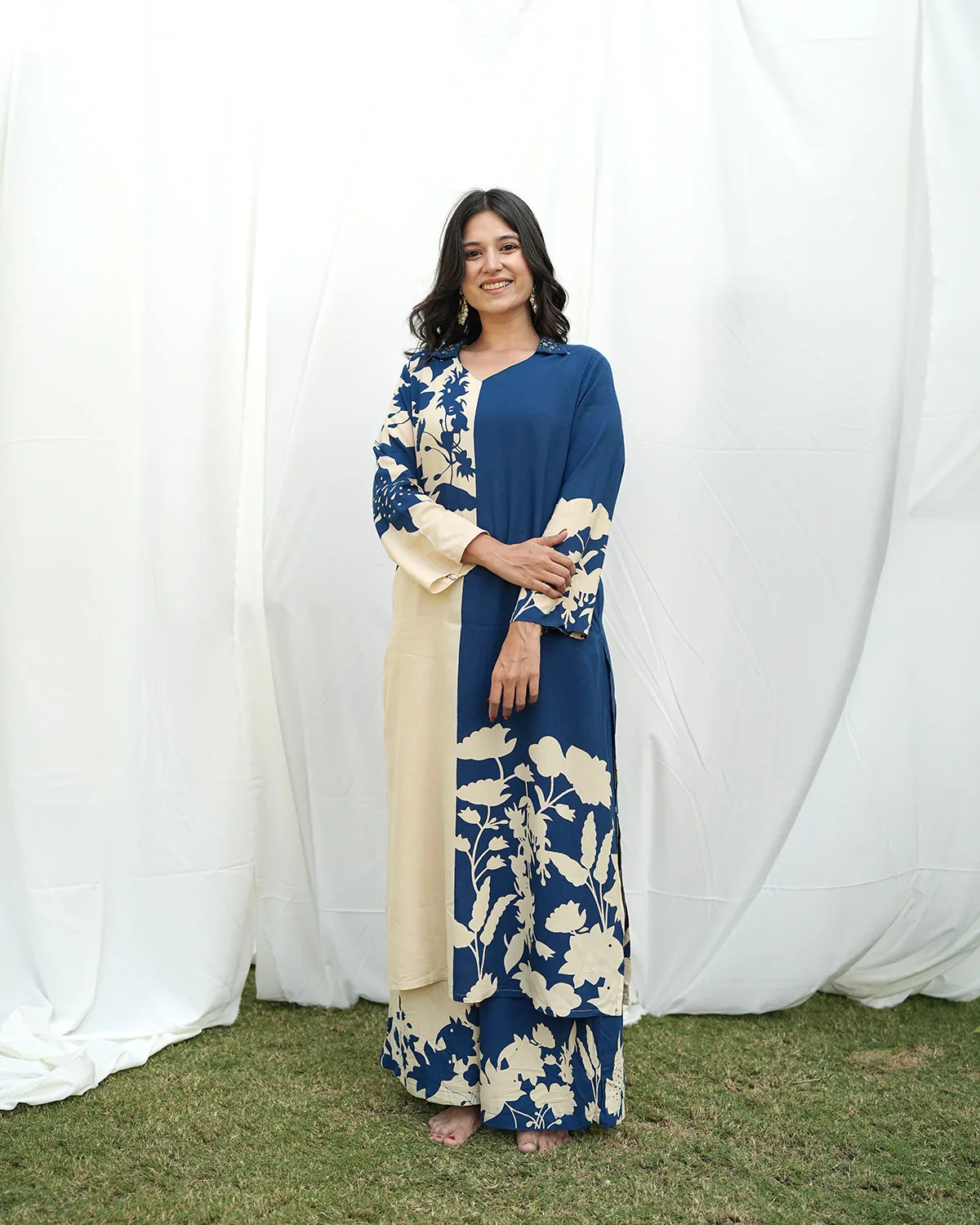Two-Tone Green  And Blue dress Set