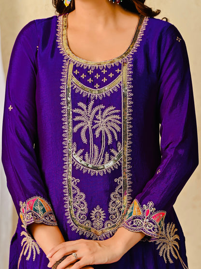 Premium Chinnon Silk Embroidered Party Wear Suit