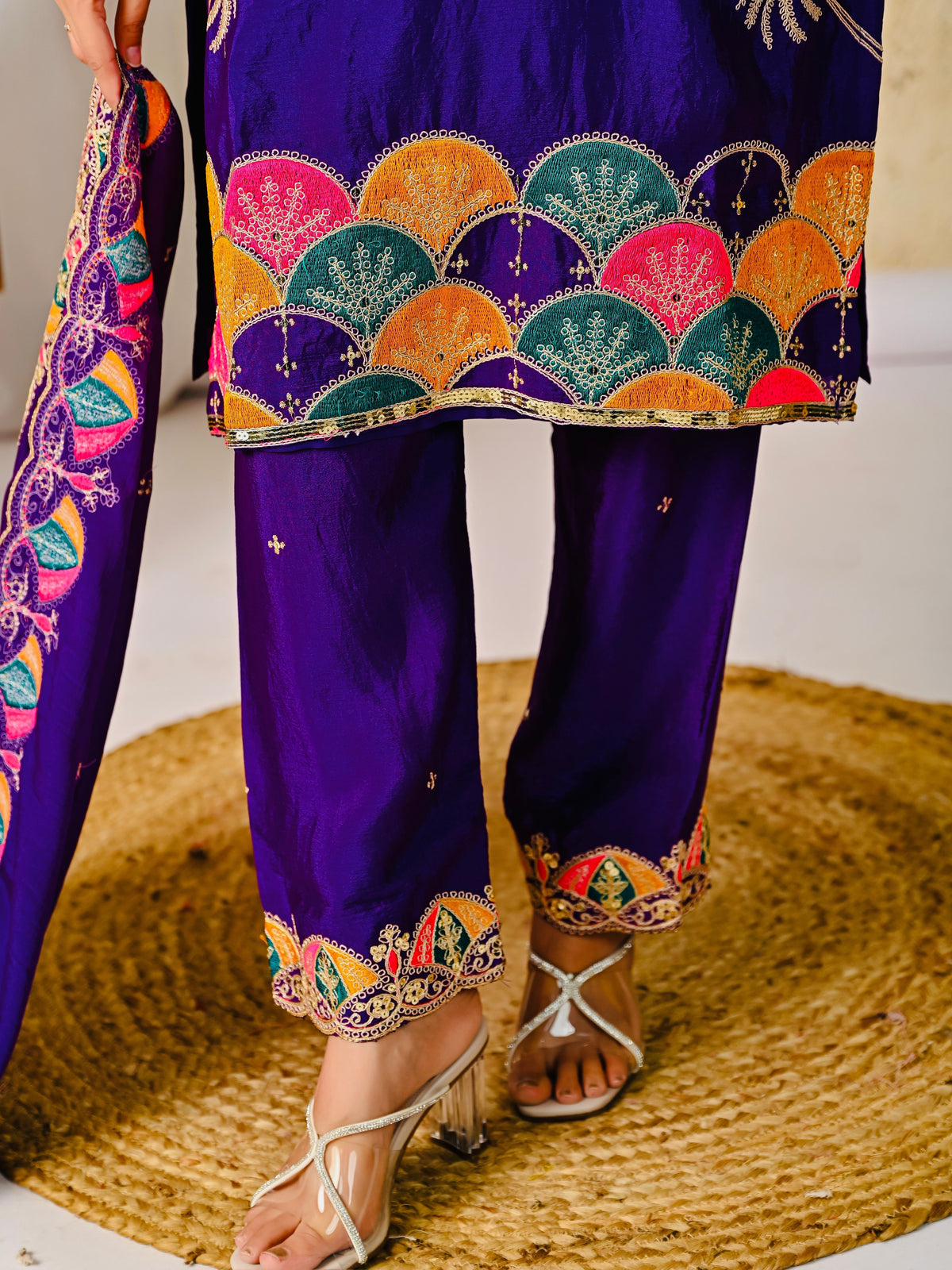 Premium Chinnon Silk Embroidered Party Wear Suit