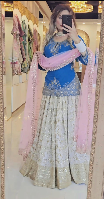 New Designer Chinon Silk Lehenga with Fancy Top & Dupatta-NF-(1242)