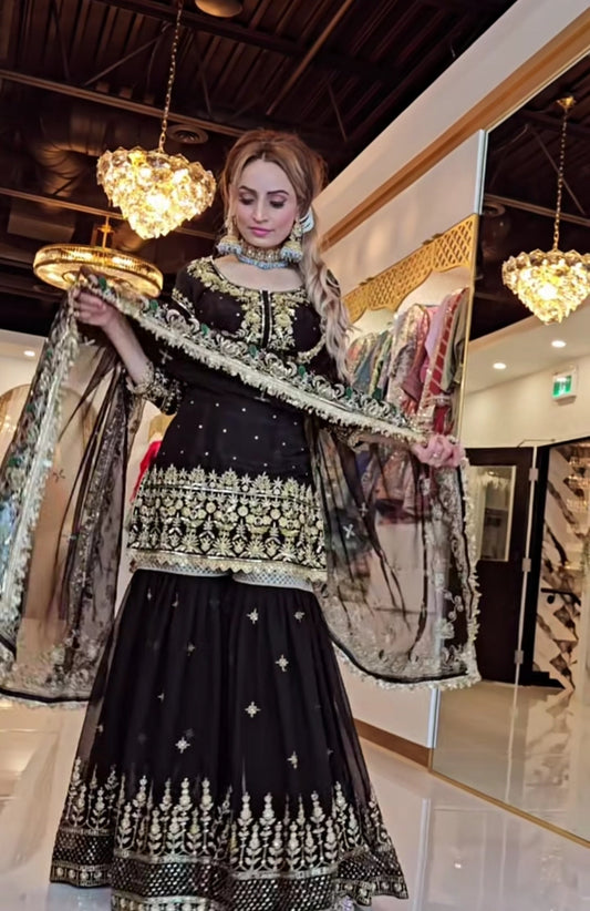 Elegant Sequin Embroidered Top & Sharara Palazzo Set