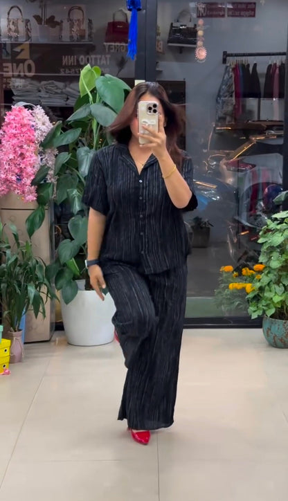 Premium Pure Viscose Natural Crepe Co-ord Set - Black