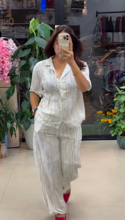 Premium Pure Viscose Natural Crepe Co-ord Set - Offwhite