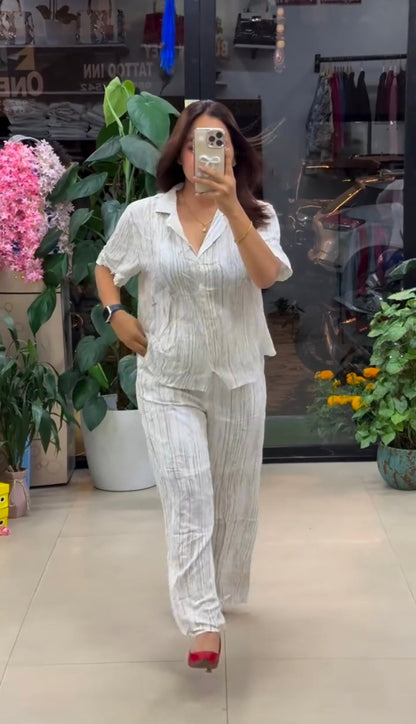 Premium Pure Viscose Natural Crepe Co-ord Set - Offwhite