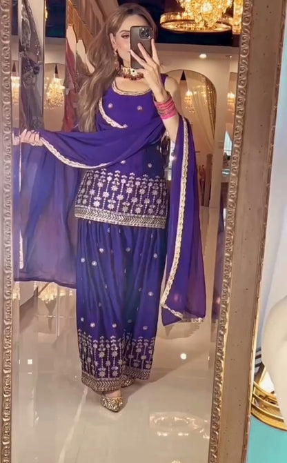 Designer Party Wear Top, Dhoti Salwar & Dupatta Set-