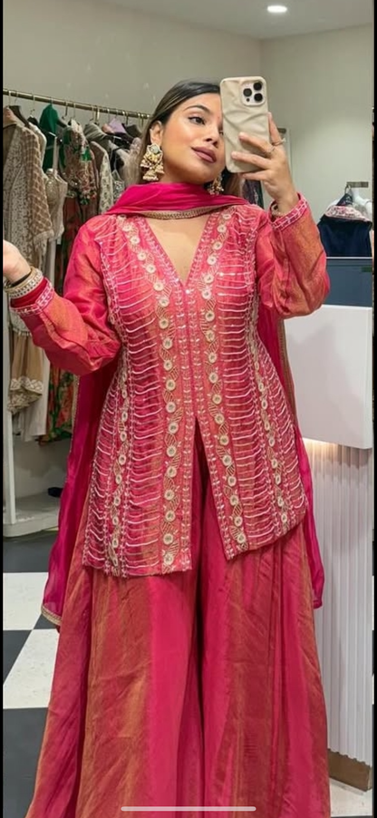 Designer Party Wear Top, Palazzo & Dupatta Set-MD-3068