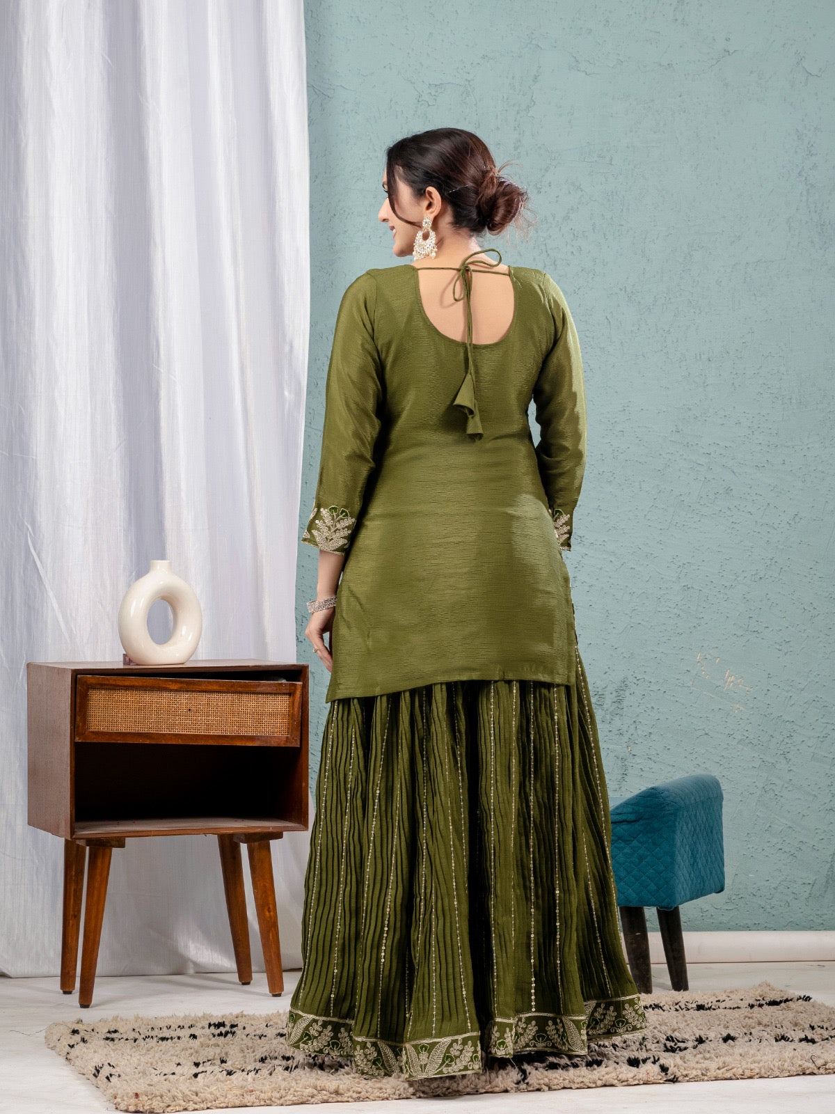 Luxury Partywear Sharara Suit – Chinnon Silk & Sequence Work (ND-5023)