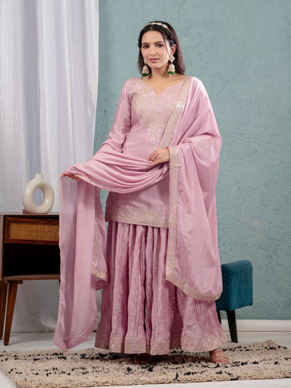 Luxury Partywear Sharara Suit – Chinnon Silk & Sequence Work (ND-5023)