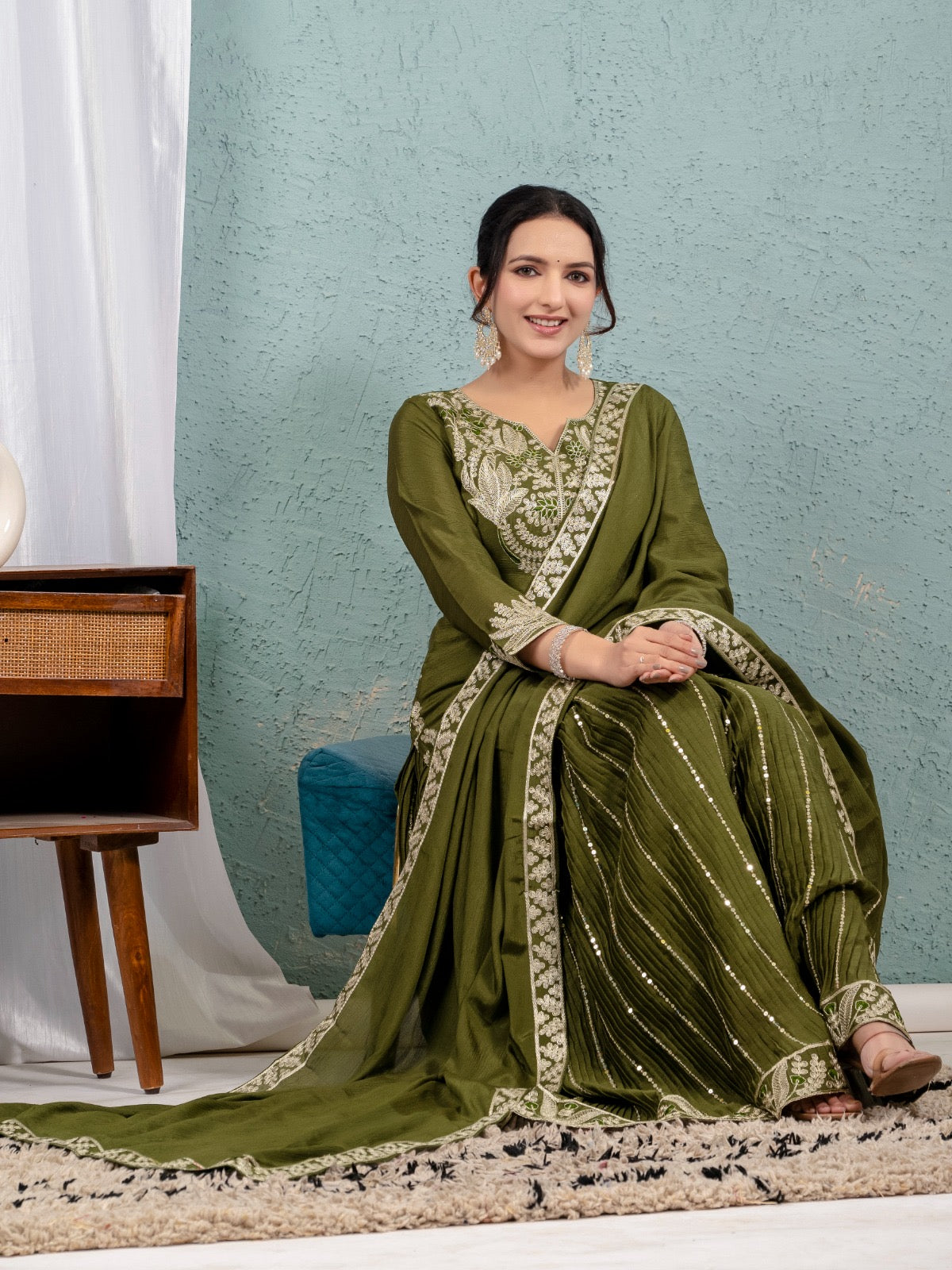 Luxury Partywear Sharara Suit – Chinnon Silk & Sequence Work (ND-5023)