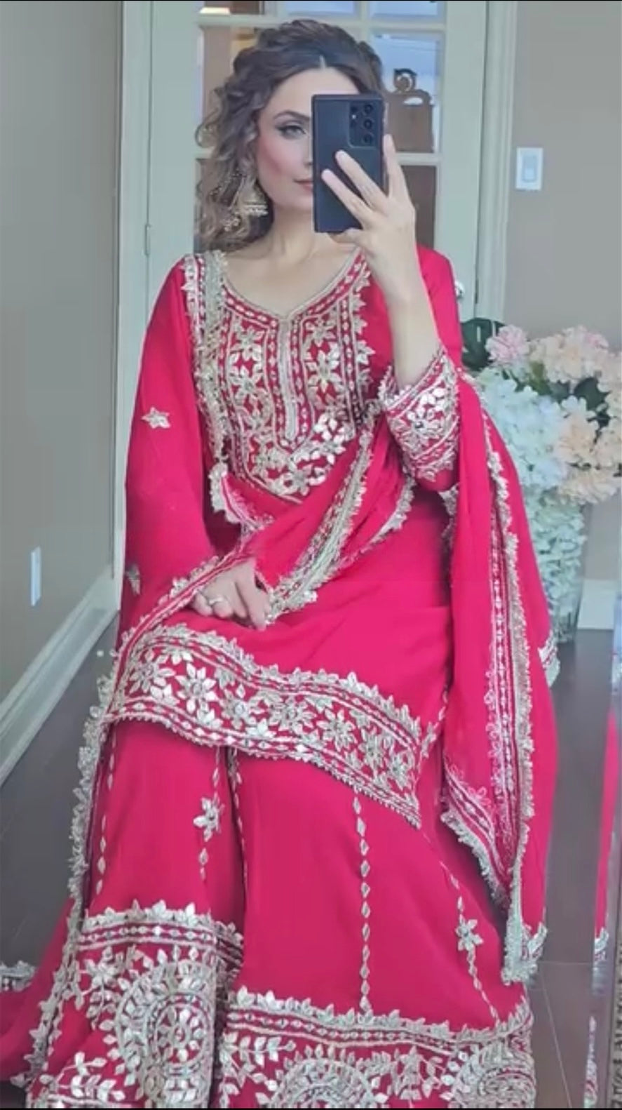 Premium Designer Party Wear Set | Heavy Embroidered Top, Palazzo & Dupatta