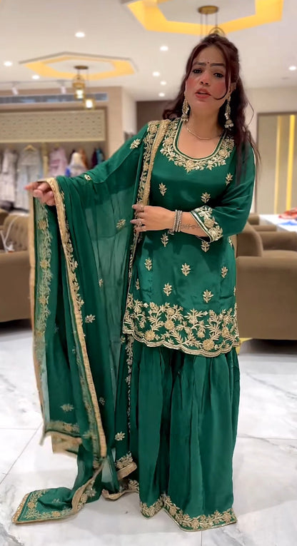 Premium Designer Party Wear Top, Sharara Palazzo & Dupatta-ND-5044
