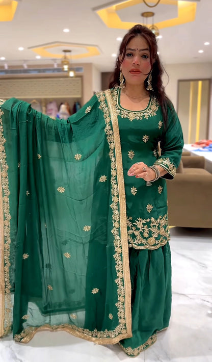 Premium Designer Party Wear Top, Sharara Palazzo & Dupatta-ND-5044