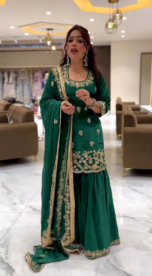 Premium Designer Party Wear Top, Sharara Palazzo & Dupatta-ND-5044
