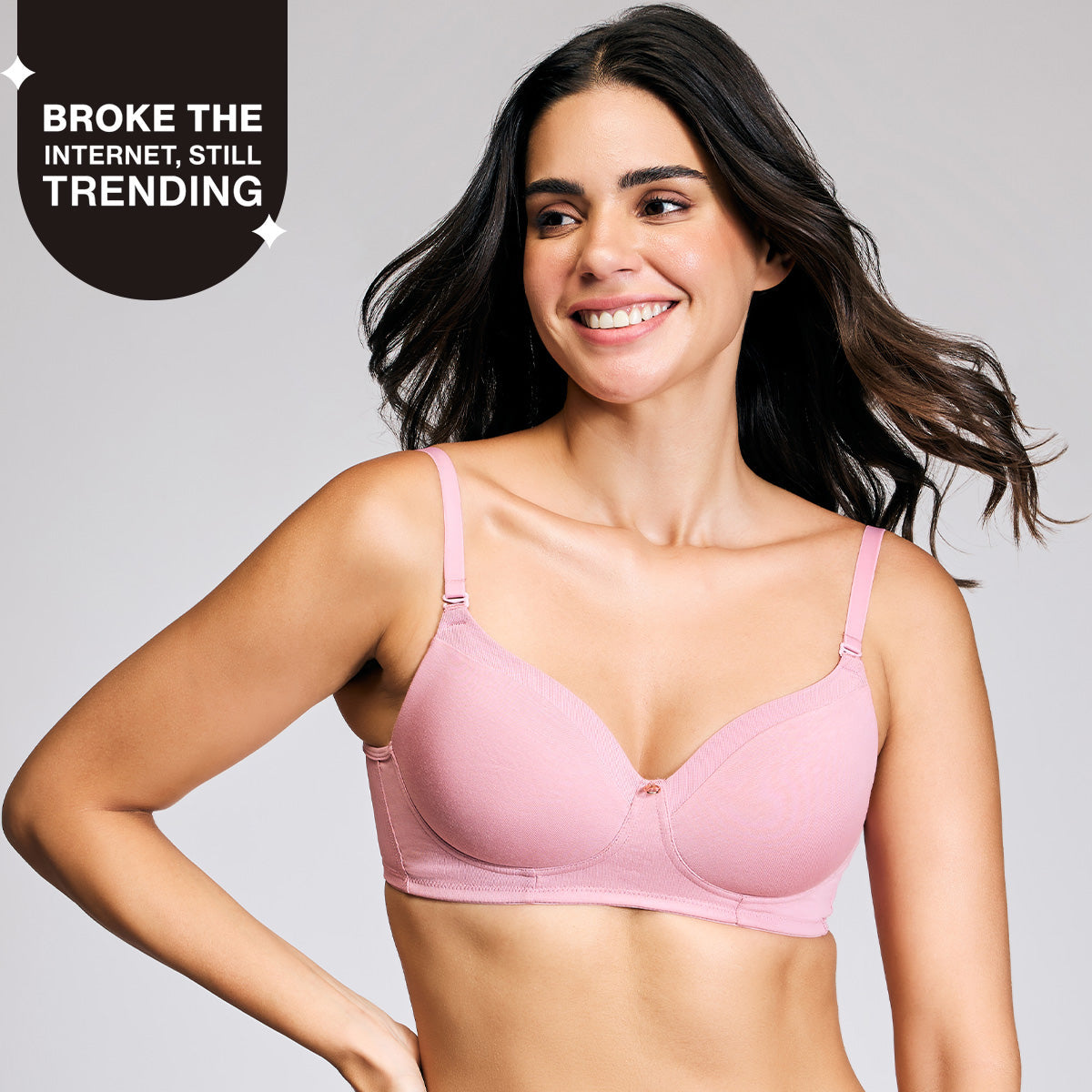 Nykd By Nykaa Iconic Cotton Low Back Padded Non-Wired 3/4th Coverage T-shirt Bra NYB252 Blush