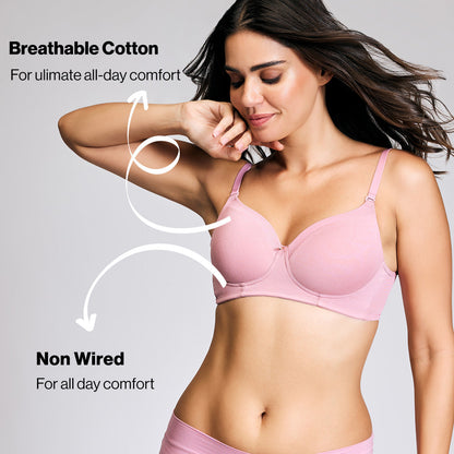 Nykd By Nykaa Iconic Cotton Low Back Padded Non-Wired 3/4th Coverage T-shirt Bra NYB252 Blush