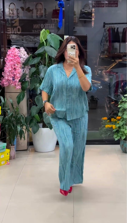 Premium Pure Viscose Natural Crepe Co-ord Set - Seafoam Teal