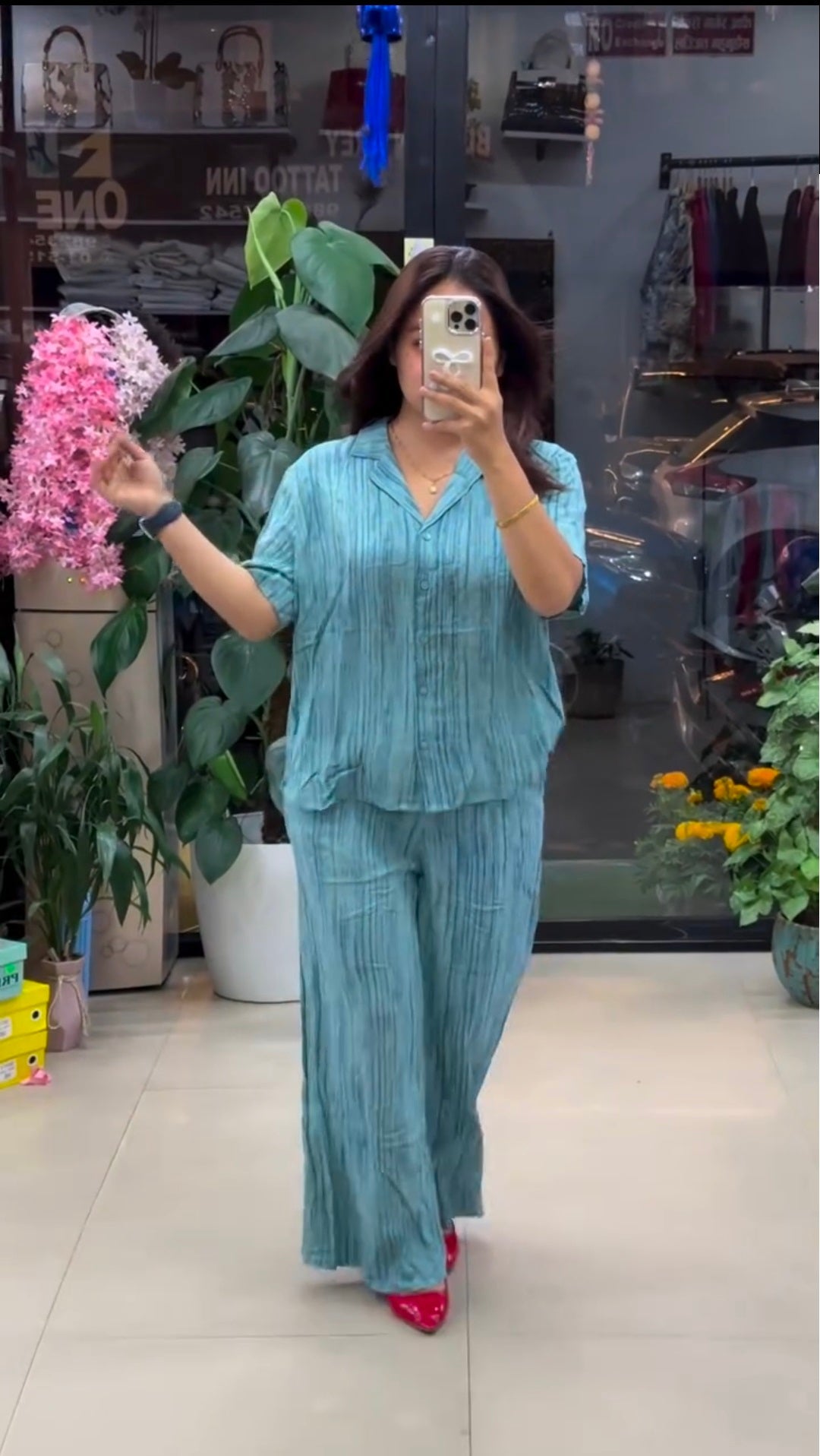 Premium Pure Viscose Natural Crepe Co-ord Set - Seafoam Teal