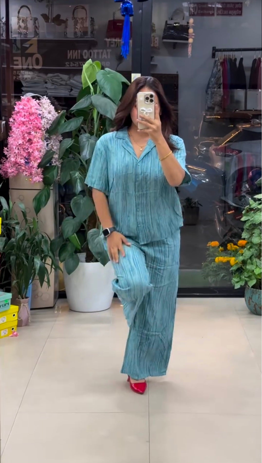 Premium Pure Viscose Natural Crepe Co-ord Set - Seafoam Teal