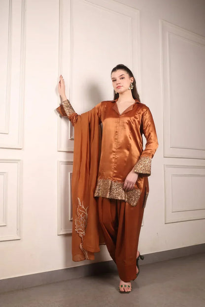 Sequence work Short kurti with Farsi Salwar and Dupatta
