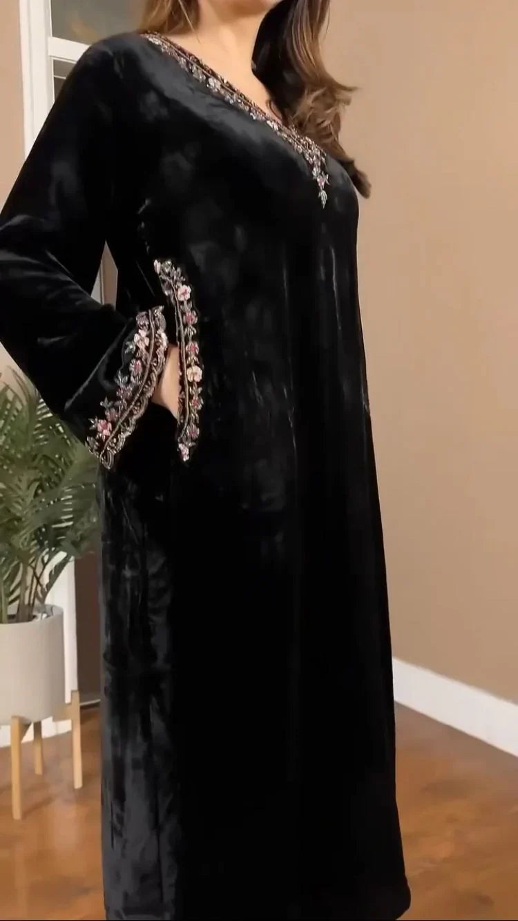 Premium Viscose Velvet Fancy Suit Set for Women – Designer Embroidered Kurta & Velvet Pants | Festive & Party Wear