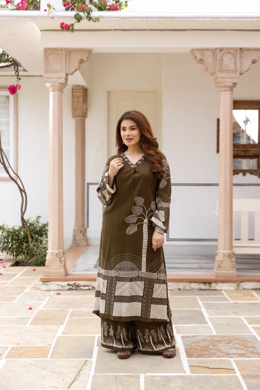 Olive Green Rayon  Kurti  Set