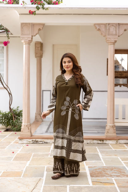 Olive Green Rayon  Kurti  Set
