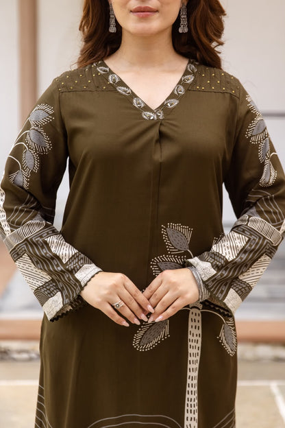 Olive Green Rayon  Kurti  Set