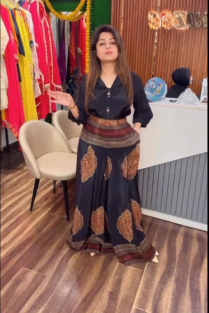 Black Royale Ethnic Palazzo Ensemble
