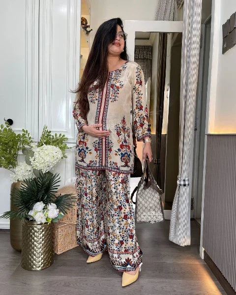 Vaani Semi Formal Crepe Fabric Co-Ord Set With All Over Placement Print
