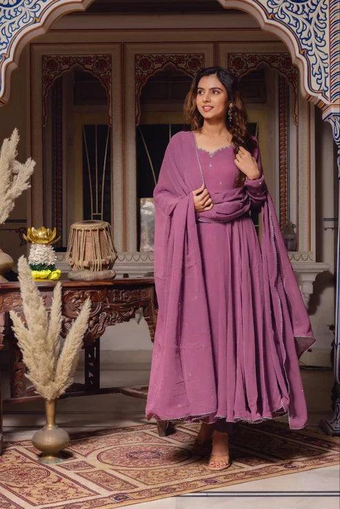 Plum Handwork Anarkali