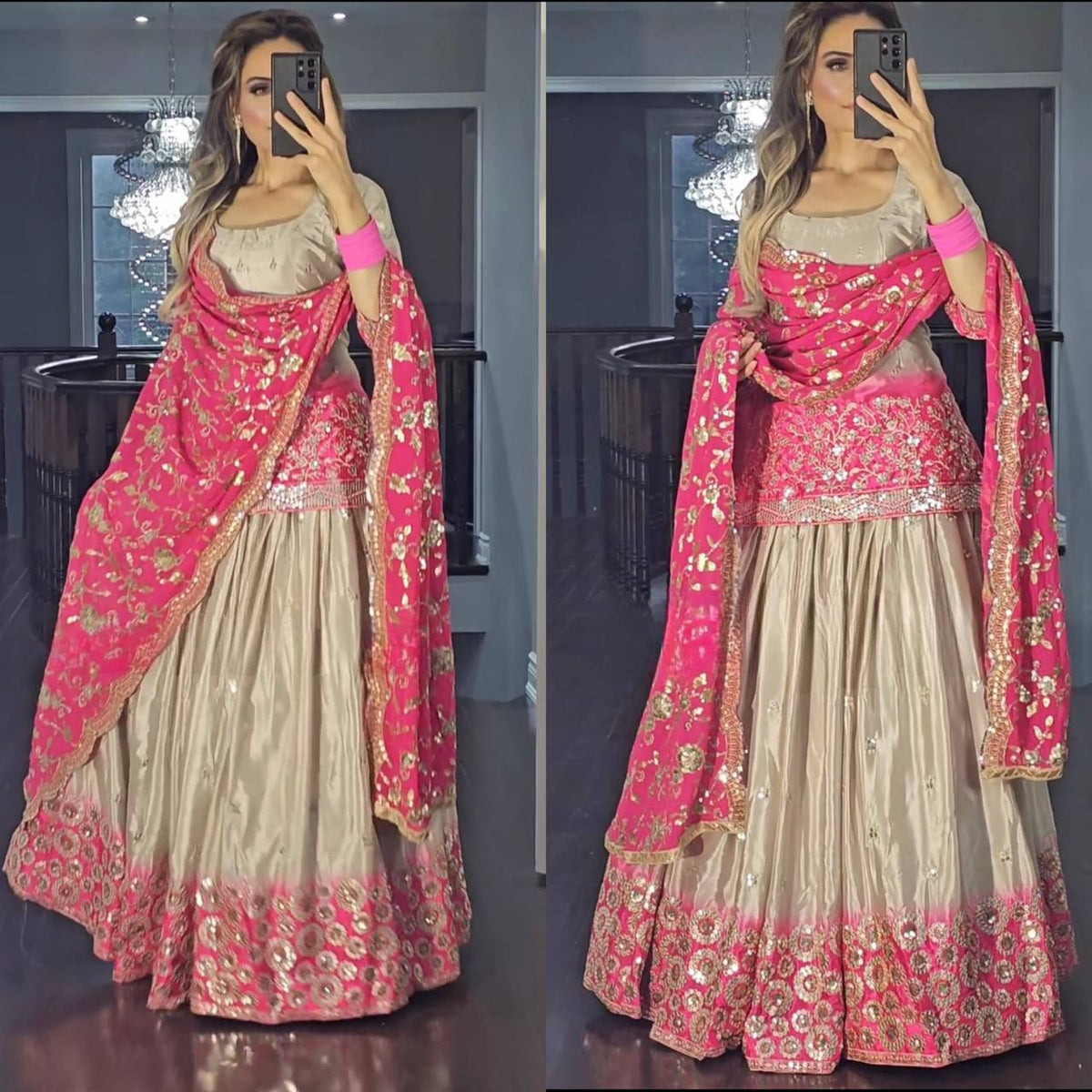 Premium Chinon Embroidered Lehenga Set with Dupatta